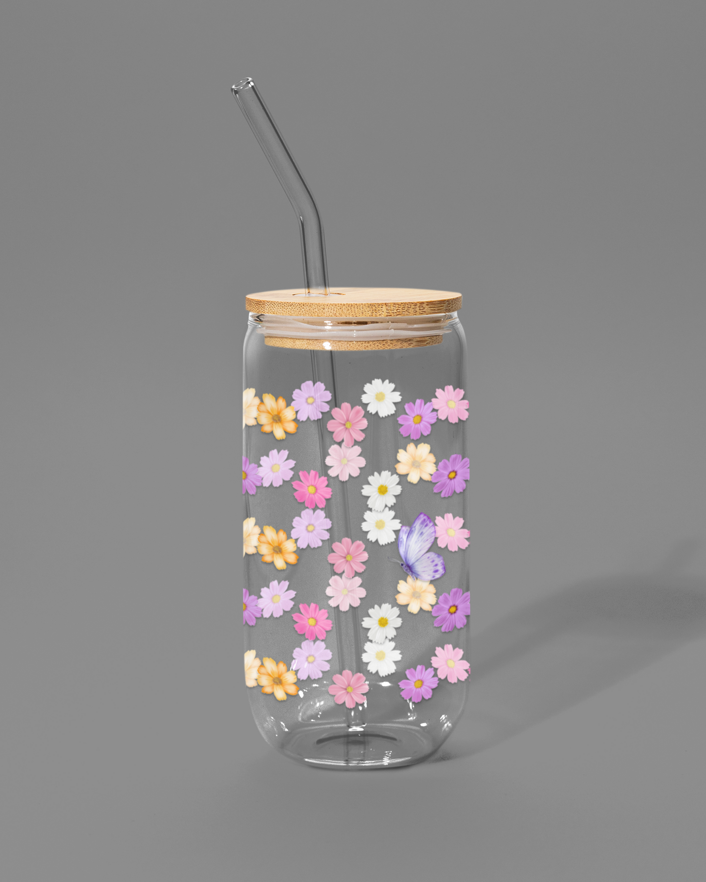 Cosmos Flowers with Butterfly | Libbey-style Glass Can