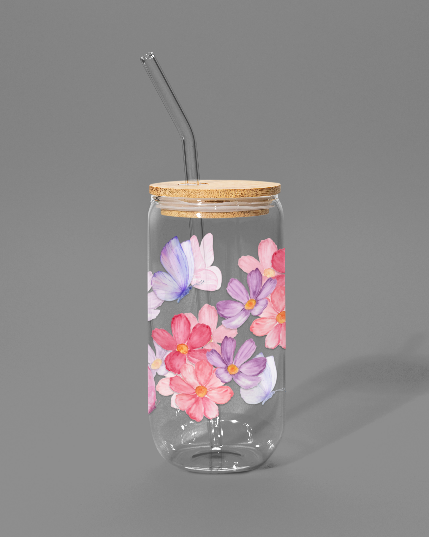Large Flowers with Butterflies | Libbey-style Glass Can