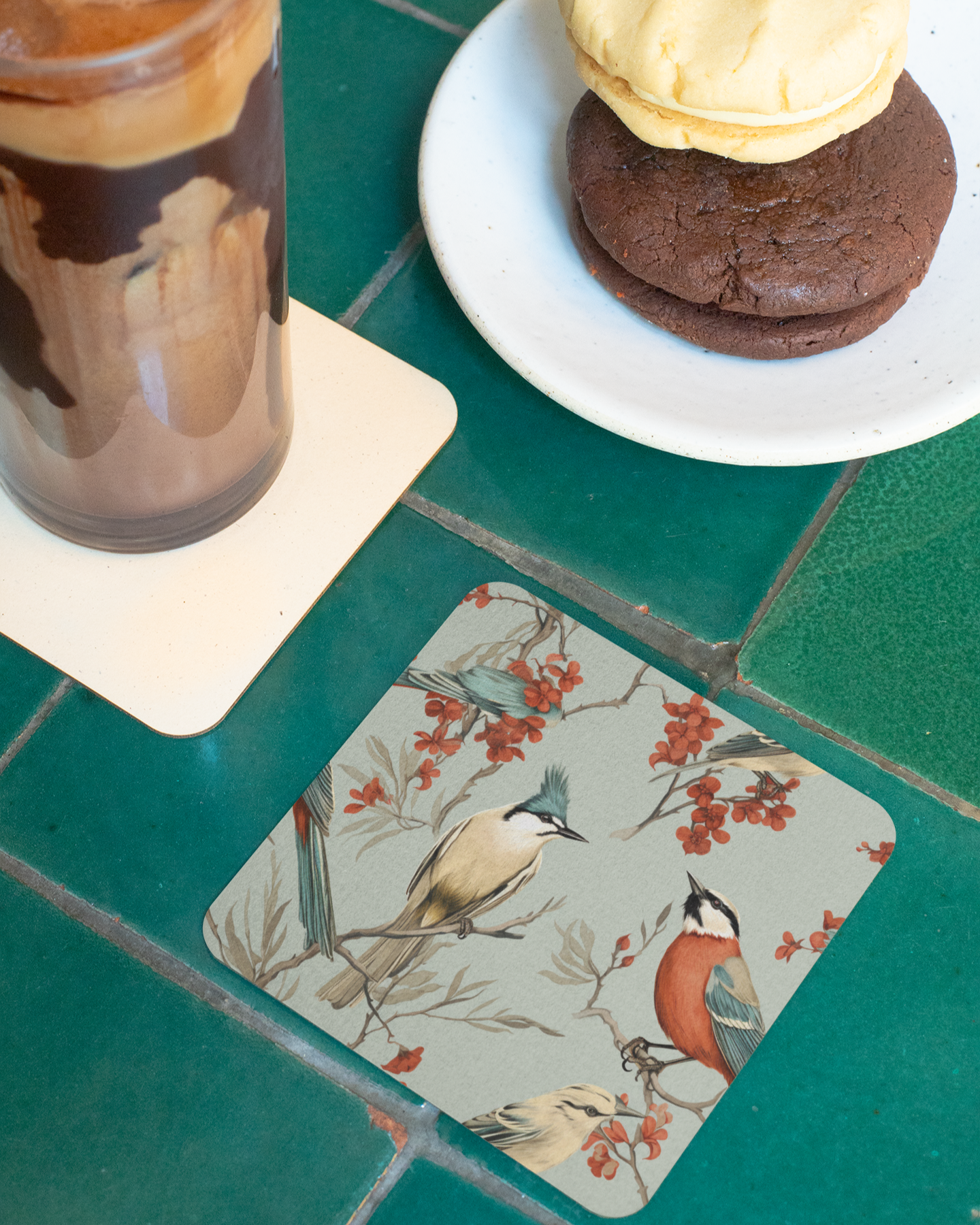 Tree of Birds Square Coaster Set