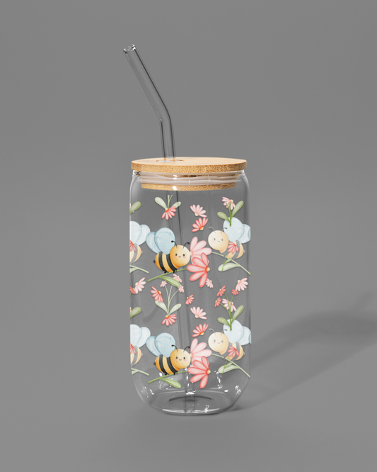 Bees with Flowers | Libbey-style Glass Can